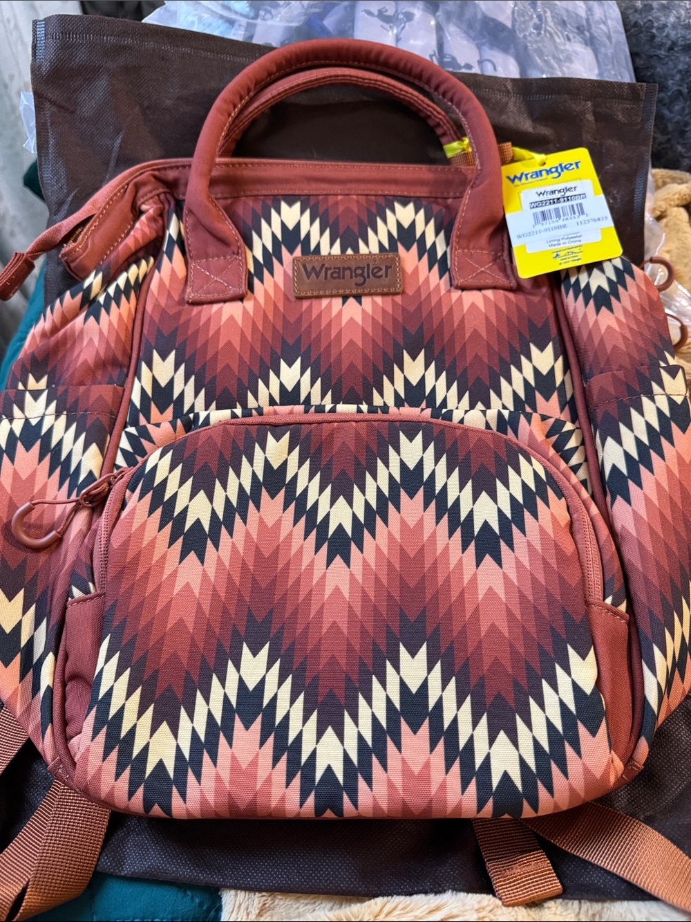 Wrangler Women's Rust Geometric Pattern Backpack